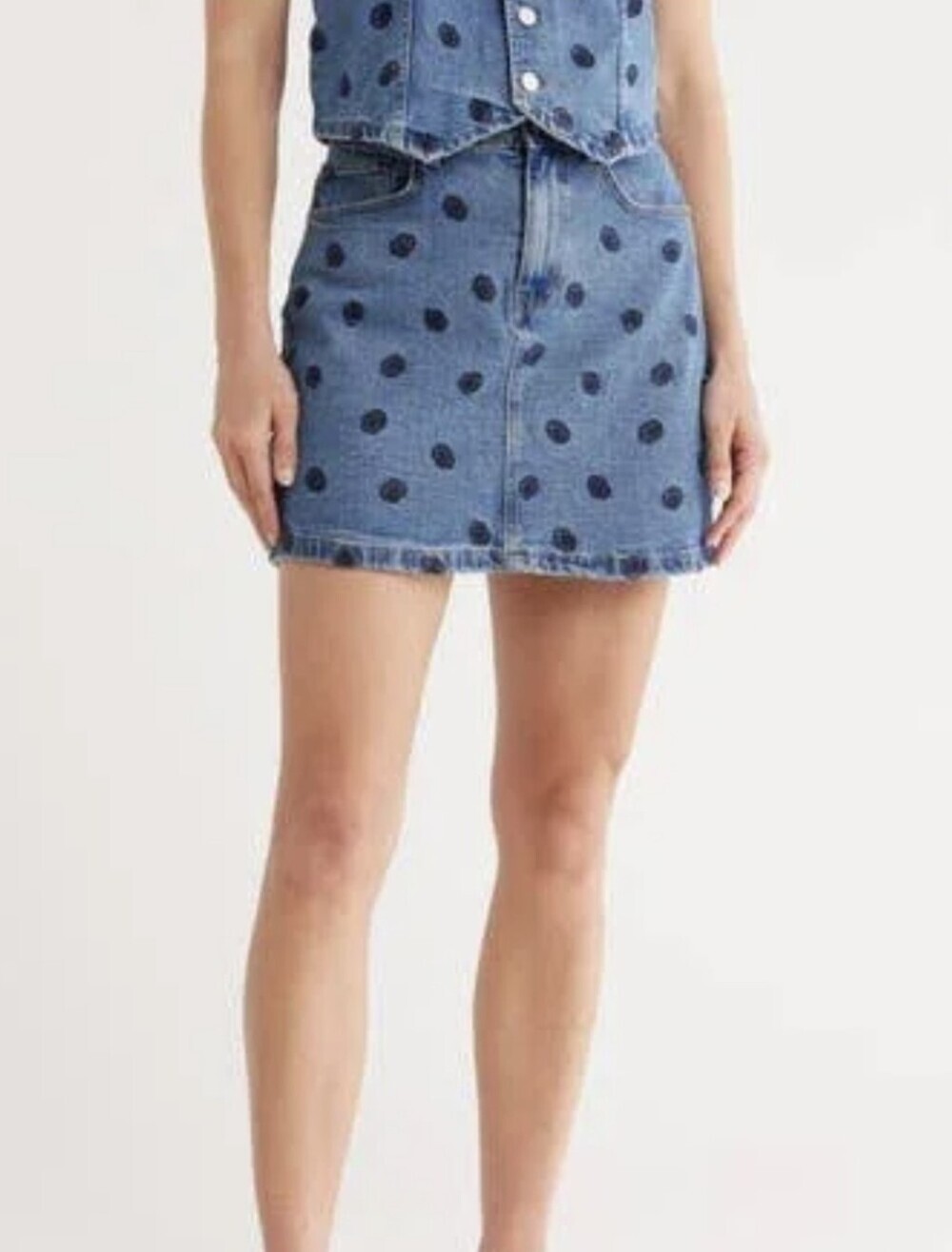 Vero Moda Solveig Embroidered Flowers Medium Blue Denim Mini Skirt Size M